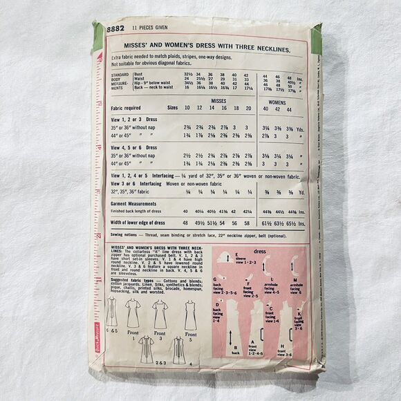 Vintage Simplicity Sewing Pattern 8882 A-line Dresses 3 Necklines ~ Size 16 - Picture 2 of 2